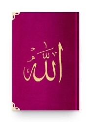 Çanta Boy Kadife Kur'an-ı Kerim (Fuşya Pembe, Nakışlı, Yaldızlı, Mühürlü) - 1