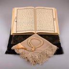 Şal + Seccade + Tesbih + Kuran Hediye Seti (Orta Boy, Gold-1)