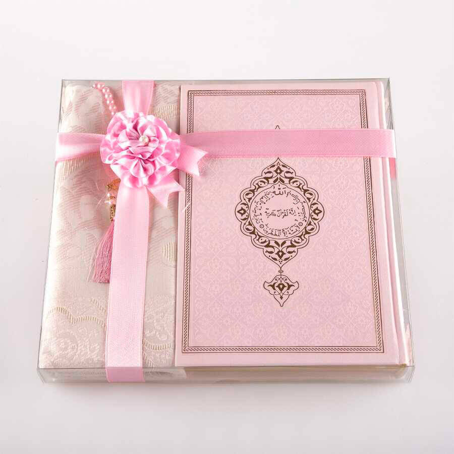seccade-tesbih-kuran-hediye-seti-orta-boy - Toz Pembe