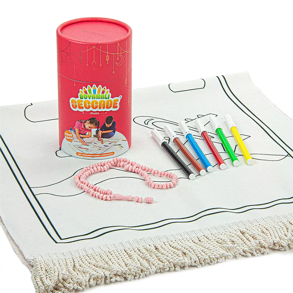 Çocuklara Özel Yıkanabilir Boyamalı Seccade Seti Kırmızı - HAYRAT NEŞRİYAT
