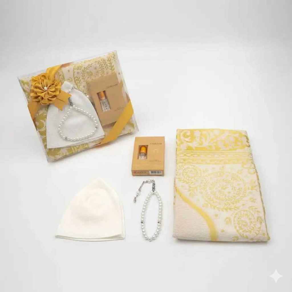 Takke + Esans + Tesbih + Seccade Hediye Seti (Gold) - 2