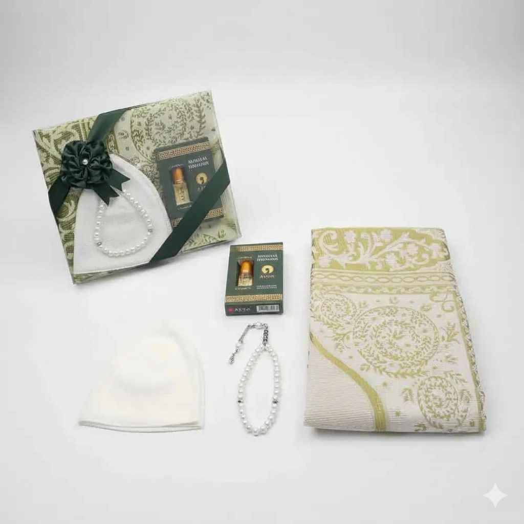 Takke + Esans + Tesbih + Seccade Hediye Seti (Yeşil) - 2