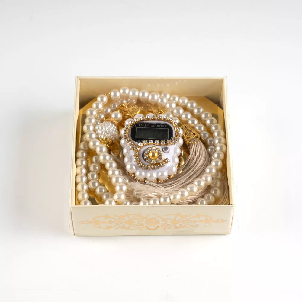 Taşlı Zikirmatik Tesbih Hediye Seti (Beyaz) - HAYRAT NEŞRİYAT