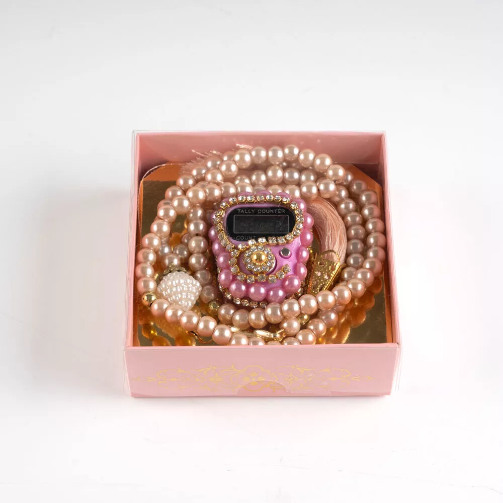 Taşlı Zikirmatik Tesbih Hediye Seti (Pembe) - HAYRAT NEŞRİYAT